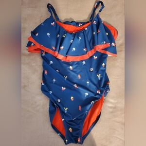 Disney Mickey & Minnie Mouse Ruffle Red & Navy one piece swimsuit Women's Siz XL